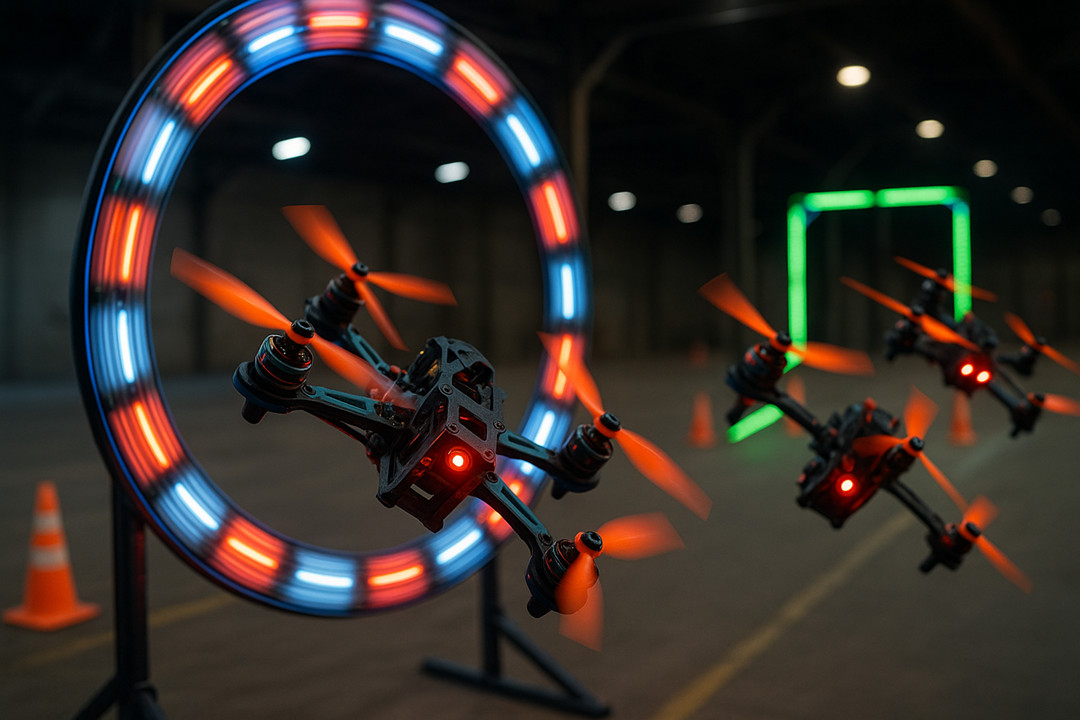 Racing drones through complex courses at high speed